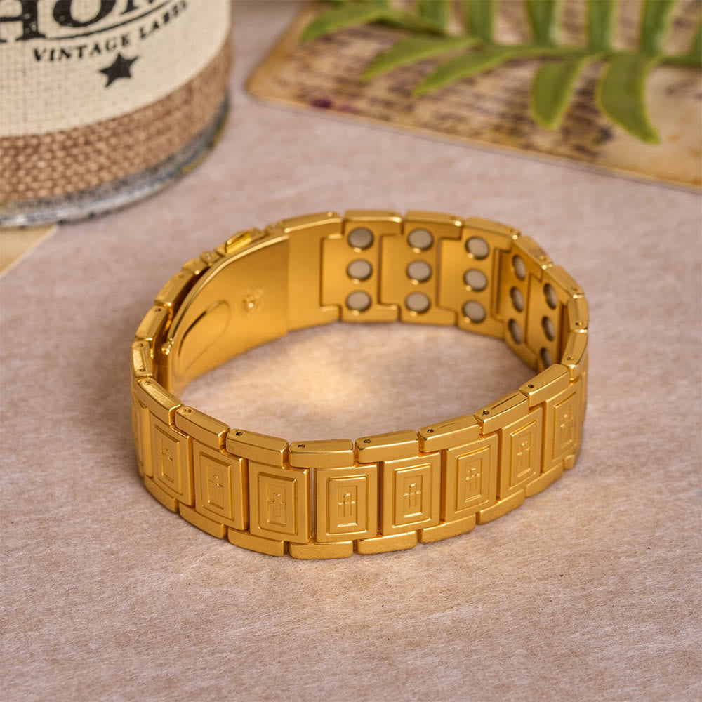 Christianartworkshop Watch-Band Style Link Bracelet with Recessed Embossed Cross on Each Rectangular Link - image 5