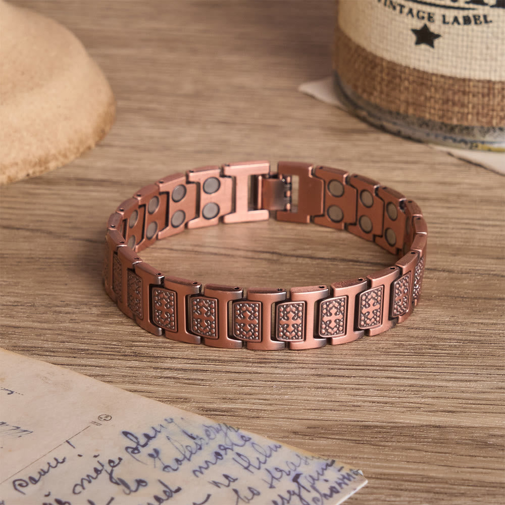 Christianartworkshop Rectangular Solid Link Bracelet with Bubble Bead Framed Cross Engraving & Foldable Adjustable Clasp - image 3