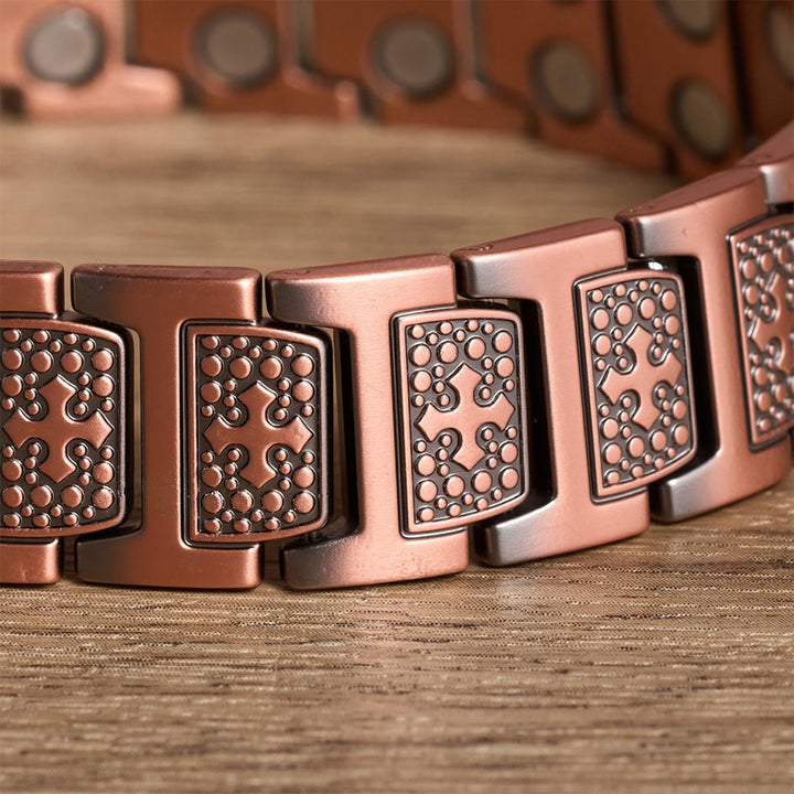 Christianartworkshop Rectangular Solid Link Bracelet with Bubble Bead Framed Cross Engraving & Foldable Adjustable Clasp - image 4