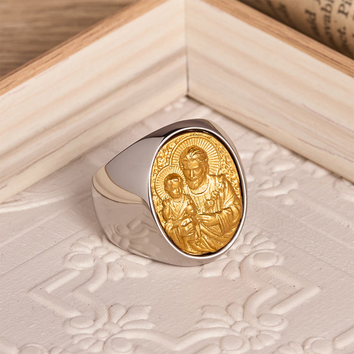 Christianartworkshop Two-Tone Bezel Oval Embossed Sacred Portrait Signet Ring: A Symbol of Gentle Heavenly Grace & Blessed Safeguard - image 8
