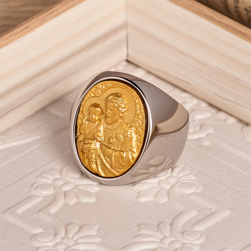 Christianartworkshop Two-Tone Bezel Oval Embossed Sacred Portrait Signet Ring: A Symbol of Gentle Heavenly Grace & Blessed Safeguard - image 9