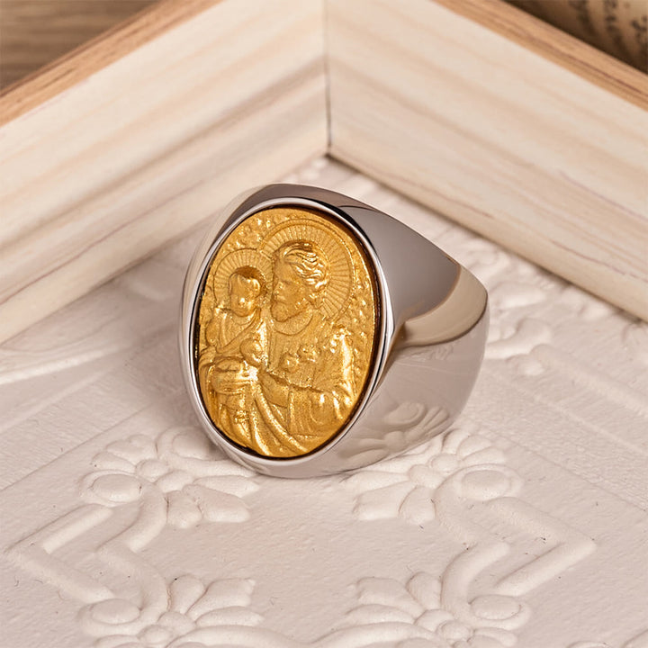 Christianartworkshop Two-Tone Bezel Oval Embossed Sacred Portrait Signet Ring: A Symbol of Gentle Heavenly Grace & Blessed Safeguard - image 9