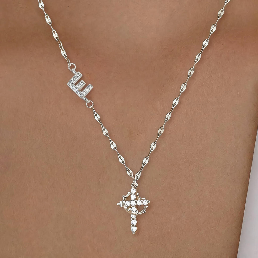 Christianartworkshop Golden & Silver-Tone Personalized A-Z Initial Crown Cross Necklace: Custom Sacred Faith Monogram Pendant Jewelry - E - Silver - image 34