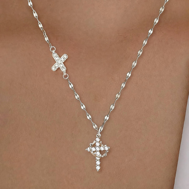 Christianartworkshop Golden & Silver-Tone Personalized A-Z Initial Crown Cross Necklace: Custom Sacred Faith Monogram Pendant Jewelry - X - Silver - image 53