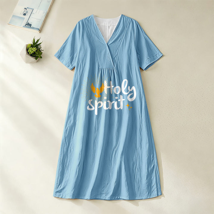 Christianartworkshop "Holy Spirit" Dove & Sunburst Print V-Neck Short Sleeve Midi Dress - Blue - 4XL - image 0