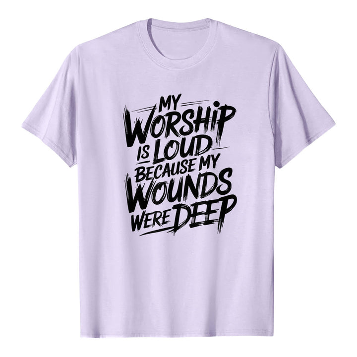 Christianartworkshop "My Worship Is Loud Because My Wounds Were Deep" Bold Typography Faith Premium Short Sleeve T-Shirt - Purple - 2XL - image 3
