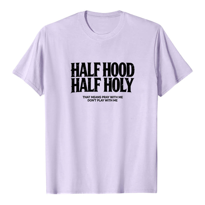 Christianartworkshop "Half Hood Half Holy" Bold Gothic Text Premium Short Sleeve T-Shirt - Purple - 2XL - image 3