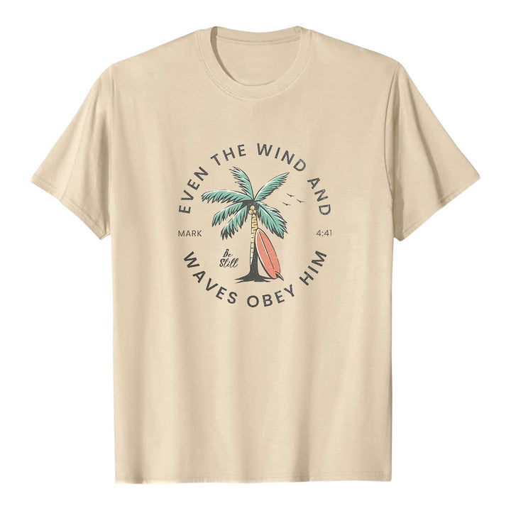 Christianartworkshop Mark 4:41 "Even The Wind And Waves Obey Him" Beach Graphic Premium Short Sleeve T-Shirt - Beige - 2XL - image 5