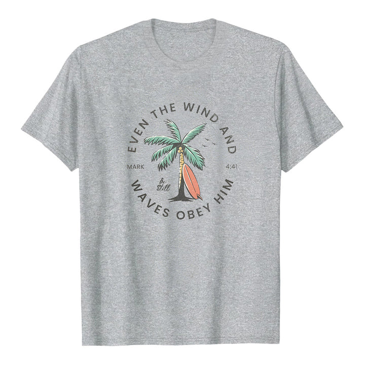 Christianartworkshop Mark 4:41 "Even The Wind And Waves Obey Him" Beach Graphic Premium Short Sleeve T-Shirt - Grey - 2XL - image 2