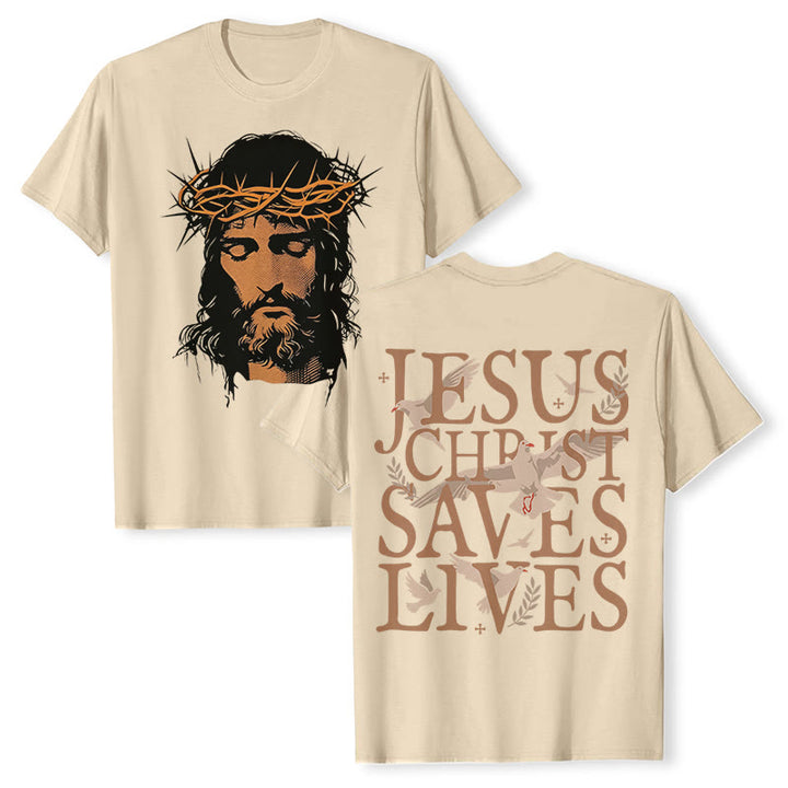 Christianartworkshop Jesus Face and Crown of Thorns Graphic T-Shirt - Beige - 2XL - image 6