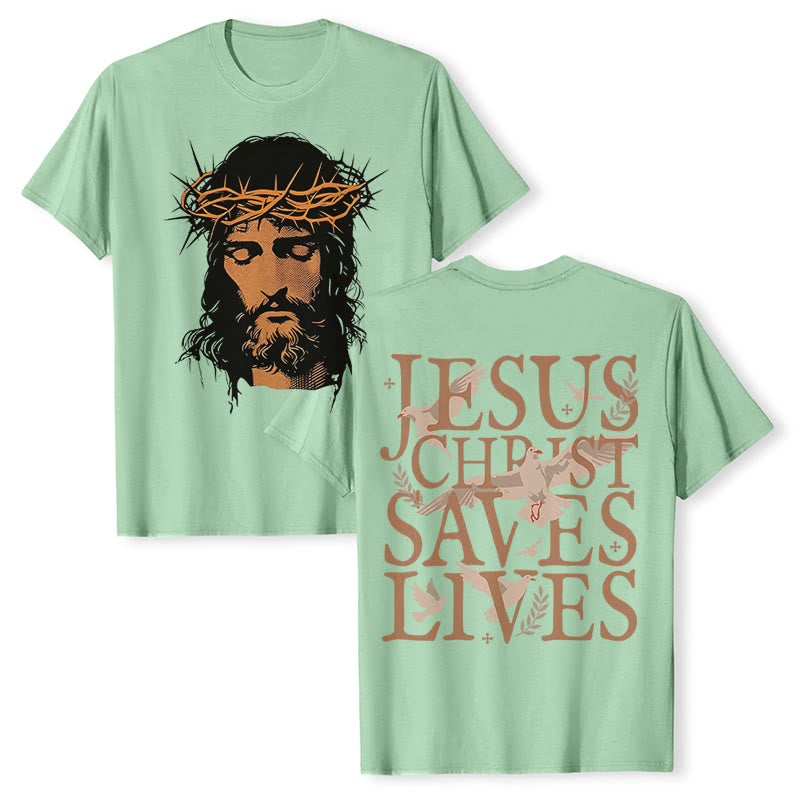 Christianartworkshop Jesus Face and Crown of Thorns Graphic T-Shirt - Grass Green - 2XL - image 21