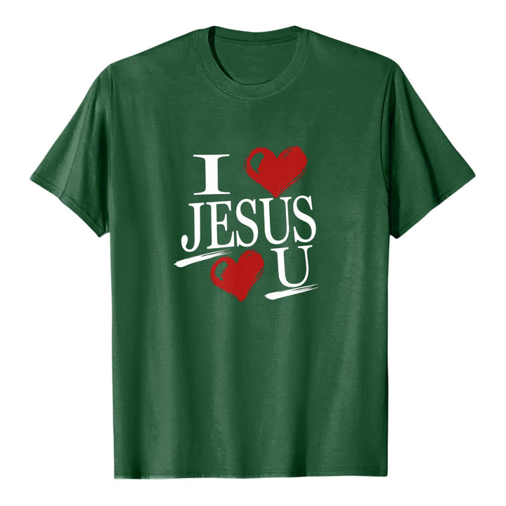 Christianartworkshop "I Love Jesus and You" Dual Heart Faith Premium Short Sleeve T-Shirt - Dark Green - 2XL - image 7
