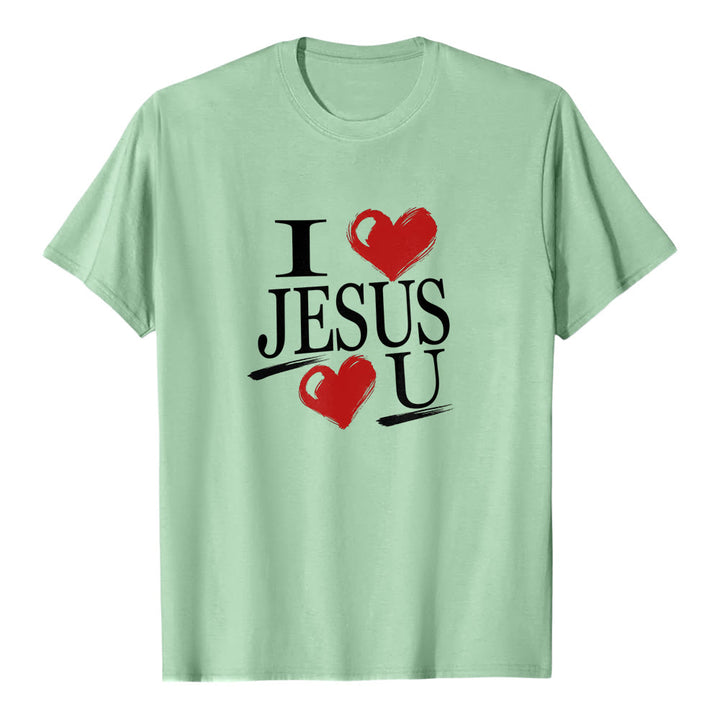 Christianartworkshop "I Love Jesus and You" Dual Heart Faith Premium Short Sleeve T-Shirt - Light Green - 2XL - image 6
