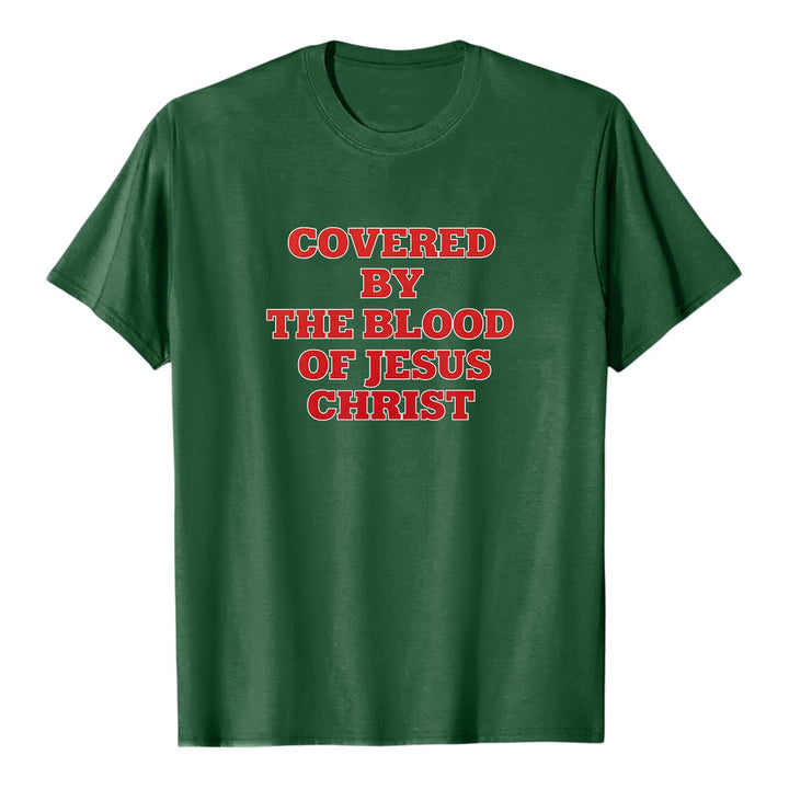 Christianartworkshop "Covered By The Blood Of Jesus Christ" Faith Statement Premium Short Sleeve T-Shirt - Dark Green - 2XL - image 7
