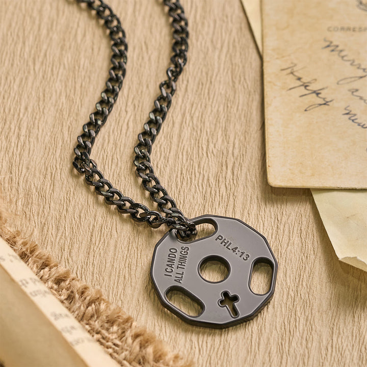 Christianartworkshop Sporty Fitness Gym Dumbbell Necklace with Openwork Cross: A Reminder of Divine Strength - Black - image 3