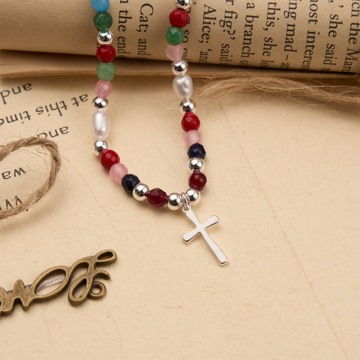 Christianartworkshop Colorful Beaded Necklace with Simple Cross Pendant: A Symbol of Vibrant Sacred Grace & Steadfast Faith - image 4