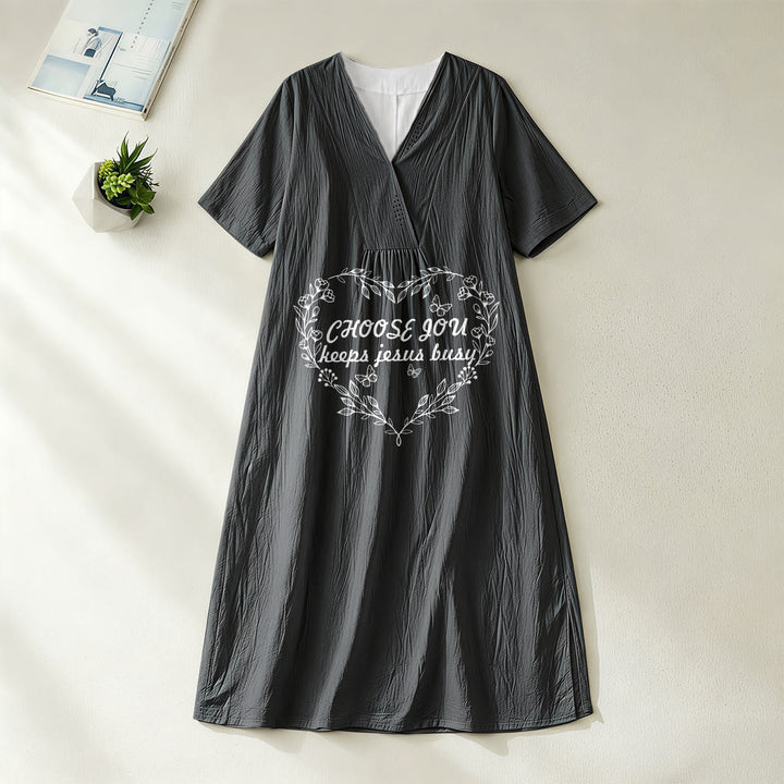 Christianartworkshop Plain Tone Love Scripture Rainbow Heart Slogan V-Neck Short Sleeve Midi Dress - Black - 4XL - image 16