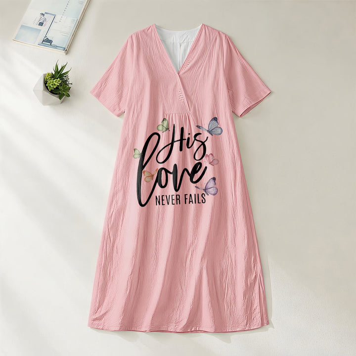 Christianartworkshop "His Love Never Fails" Butterfly Print V-Neck Short Sleeve Midi Dress - Pink - 4XL - image 20