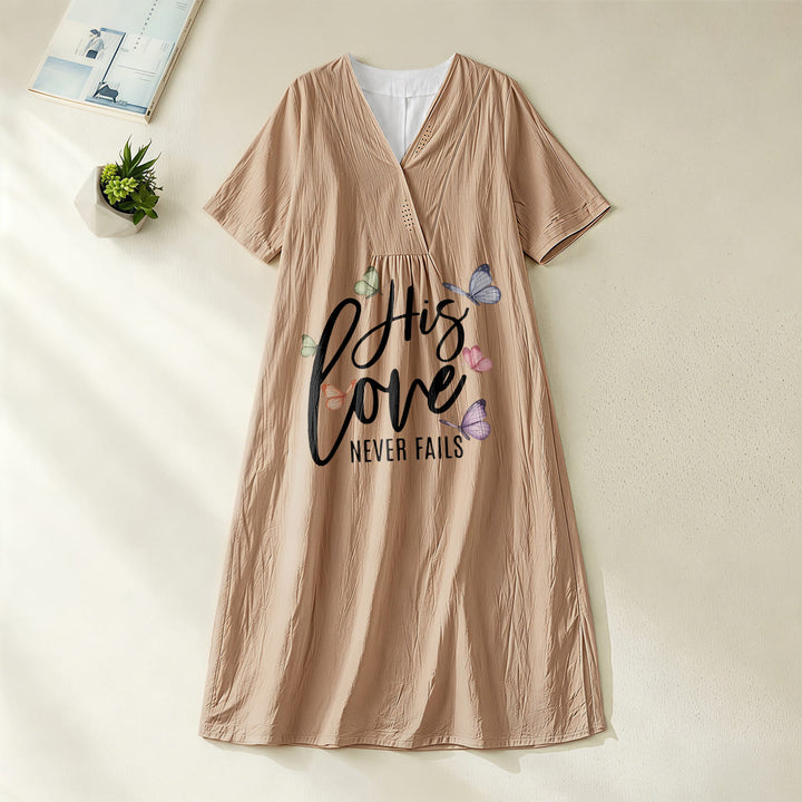 Christianartworkshop "His Love Never Fails" Butterfly Print V-Neck Short Sleeve Midi Dress - Khaki - 4XL - image 16
