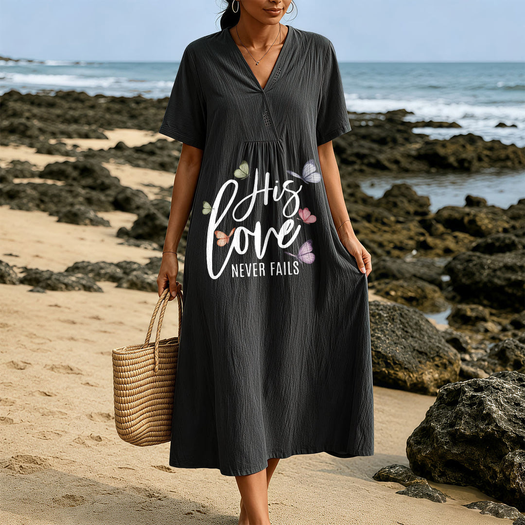 Christianartworkshop "His Love Never Fails" Butterfly Print V-Neck Short Sleeve Midi Dress - image 1