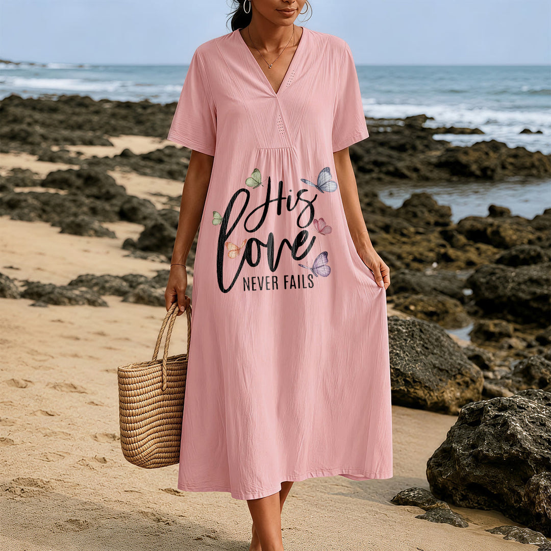 Christianartworkshop "His Love Never Fails" Butterfly Print V-Neck Short Sleeve Midi Dress - image 21