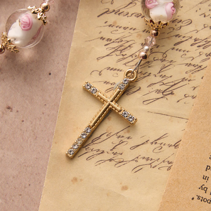 Christianartworkshop Soft Matte Pink Rosary with Delicate Rose Glass & St. Benedict Devotion - image 6