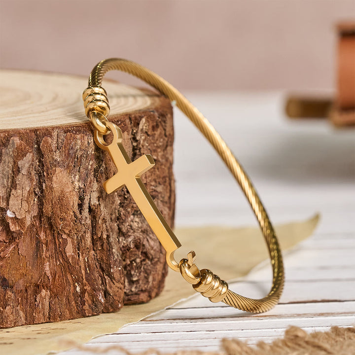 Christianartworkshop Twisted Cable Bangle with Polished Cross Bar Clasp Bracelet: A Symbol of Sacred Redemptive Grace - Golden - image 0