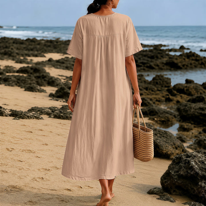 Christianartworkshop "Fueled by Coffee and Jesus" Calligraphy & Coffee Cup Print V-Neck Short Sleeve Midi Dress - image 3