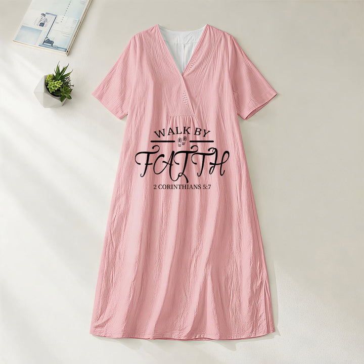 Christianartworkshop "Walk by Faith" 2 Corinthians 5:7 Scripture Print V-Neck Short Sleeve Midi Dress - Pink - 4XL - image 0