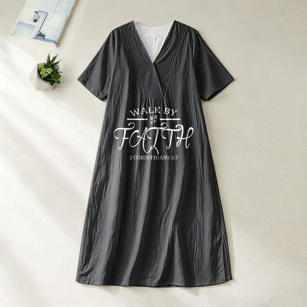 Christianartworkshop "Walk by Faith" 2 Corinthians 5:7 Scripture Print V-Neck Short Sleeve Midi Dress - Black - 4XL - image 20