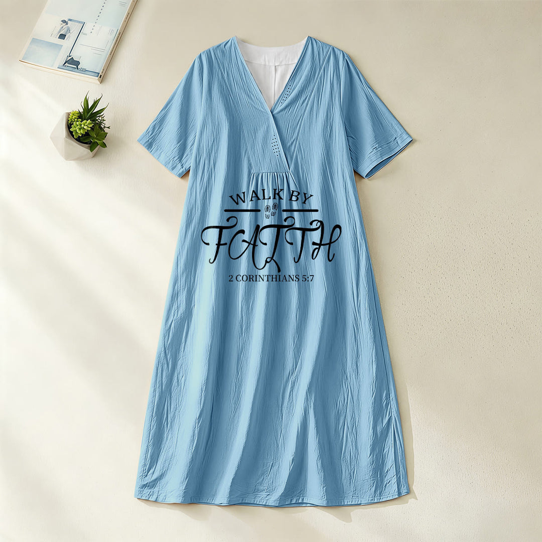 Christianartworkshop "Walk by Faith" 2 Corinthians 5:7 Scripture Print V-Neck Short Sleeve Midi Dress - Blue - 4XL - image 8