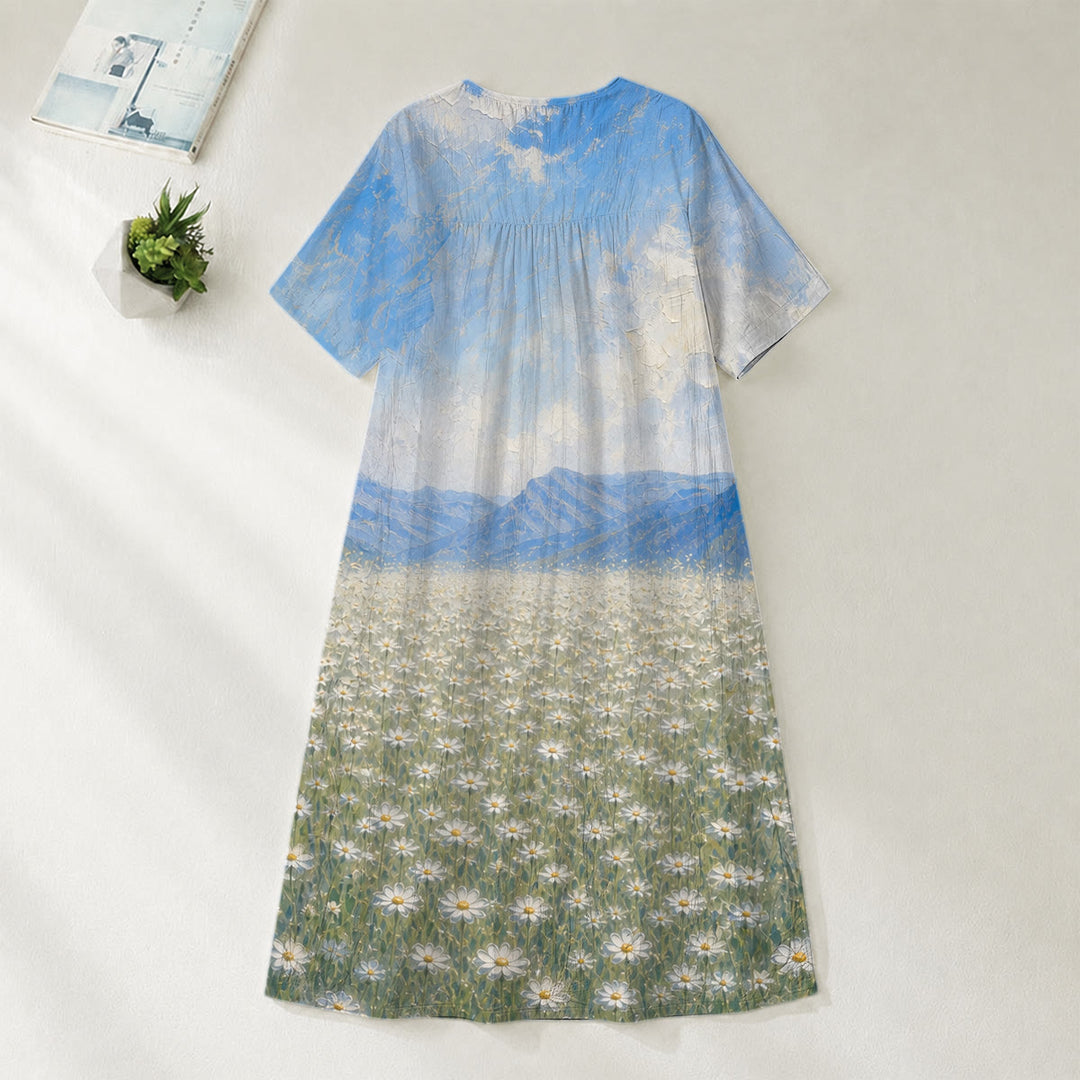 Christianartworkshop Jesus Hugging Child In Daisy Field Art Print V-Neck Short Sleeve Midi Dress - image 2