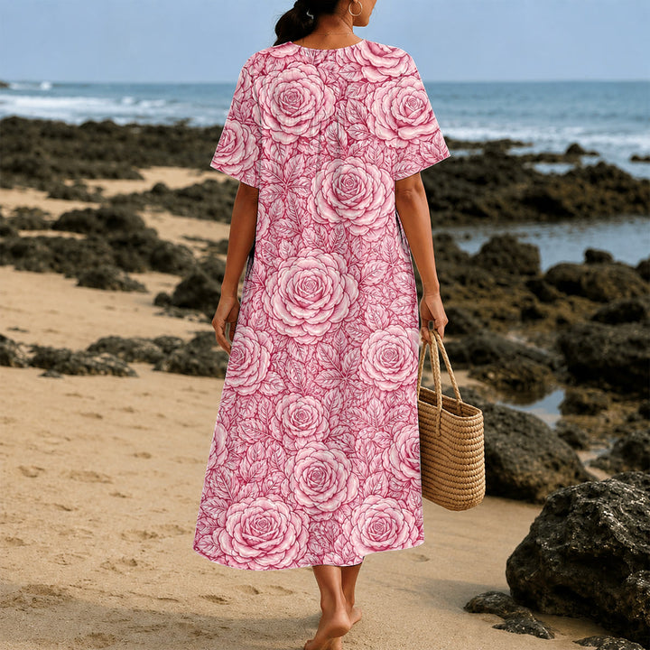 Christianartworkshop "Our Lady of Guadalupe" & Roses Devotional V-Neck Short Sleeve Midi Dress - image 3