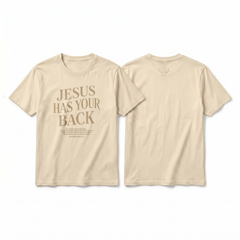 Christianartworkshop "Jesus Has Your Back" Confident Believer Premium Short Sleeve T-Shirt - Beige - 2XL - image 1