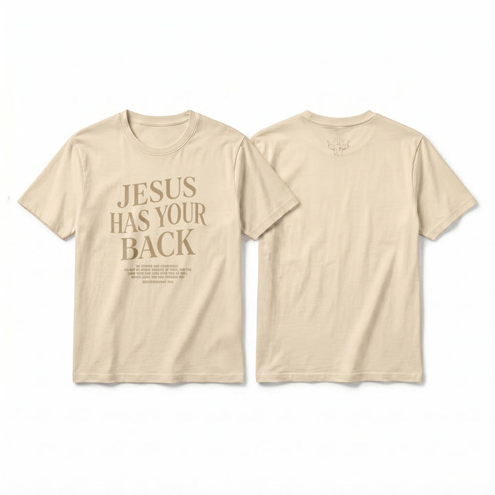 Christianartworkshop "Jesus Has Your Back" Confident Believer Premium Short Sleeve T-Shirt - Beige - 2XL - image 1