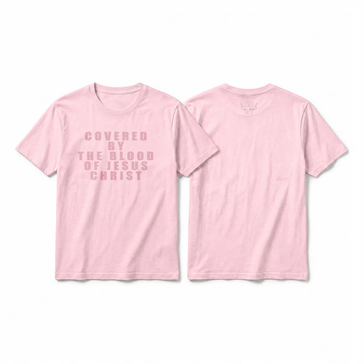 Christianartworkshop "Covered By The Blood Of Jesus Christ" Statement Premium Short Sleeve T-Shirt - Pink - 2XL - image 5