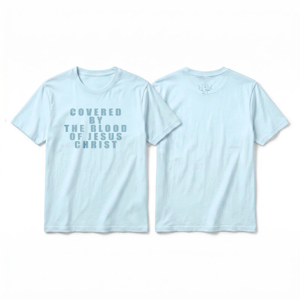 Christianartworkshop "Covered By The Blood Of Jesus Christ" Statement Premium Short Sleeve T-Shirt - Blue - 2XL - image 8