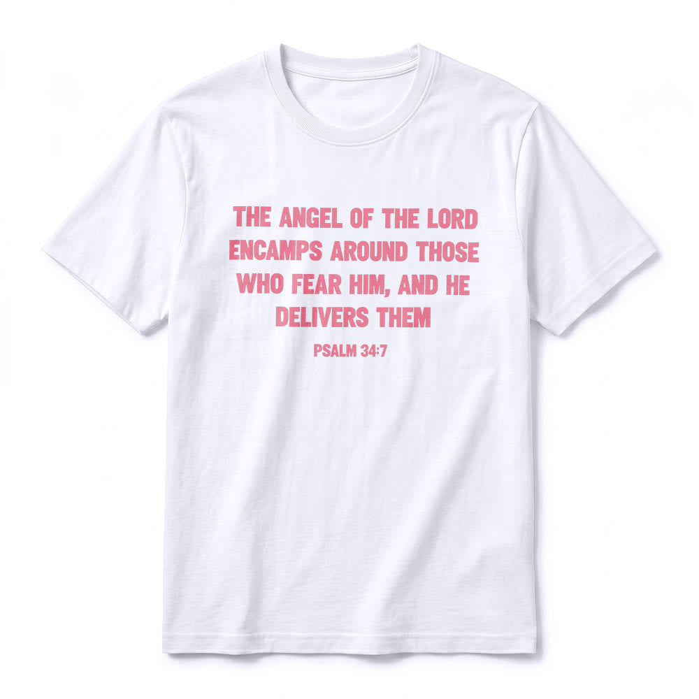 Christianartworkshop Psalm 34:7 "The Angel of the Lord" Front & Back Print Premium Short Sleeve T-Shirt - image 5