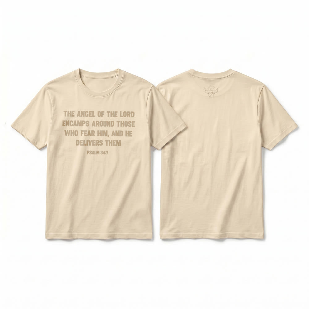 Christianartworkshop Psalm 34:7 "The Angel of the Lord" Front & Back Print Premium Short Sleeve T-Shirt - Beige - 2XL - image 19