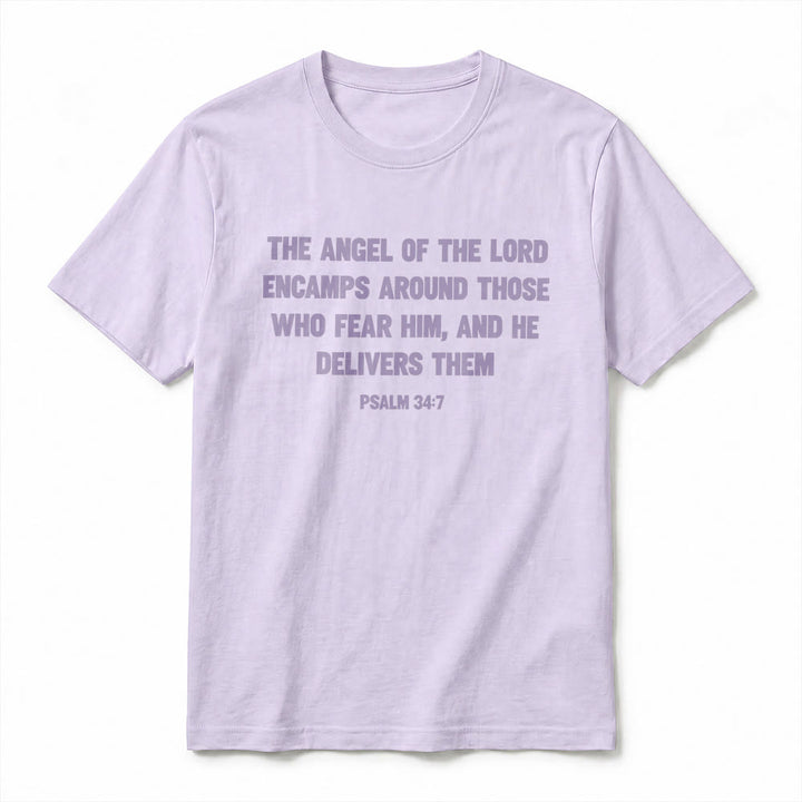 Christianartworkshop Psalm 34:7 "The Angel of the Lord" Front & Back Print Premium Short Sleeve T-Shirt - image 14