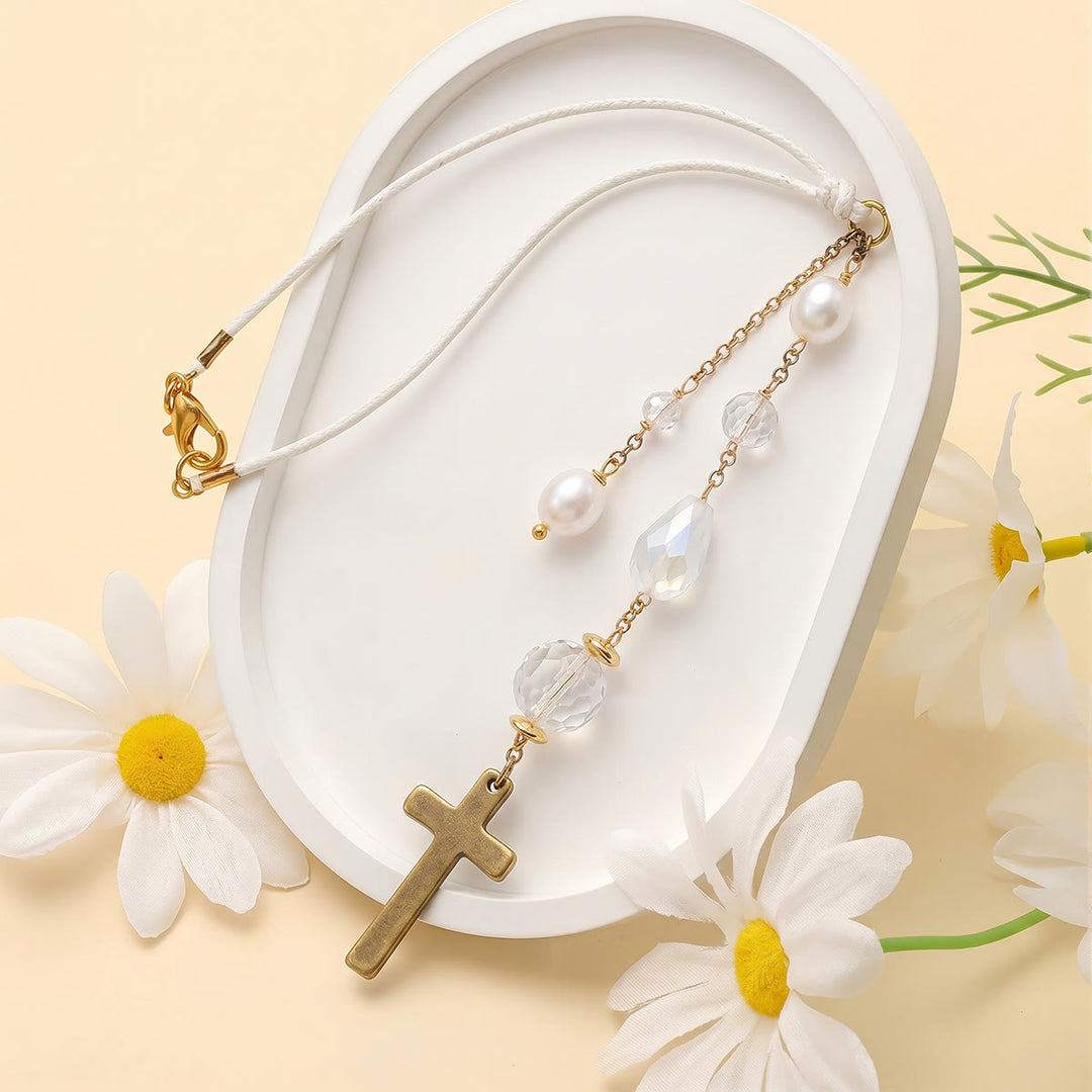 Christianartworkshop Minimalist Cross Car Hanging Ornament with Natural Stone & Crystal Beads: A Reminder of Heavenly Peace on the Road - image 18