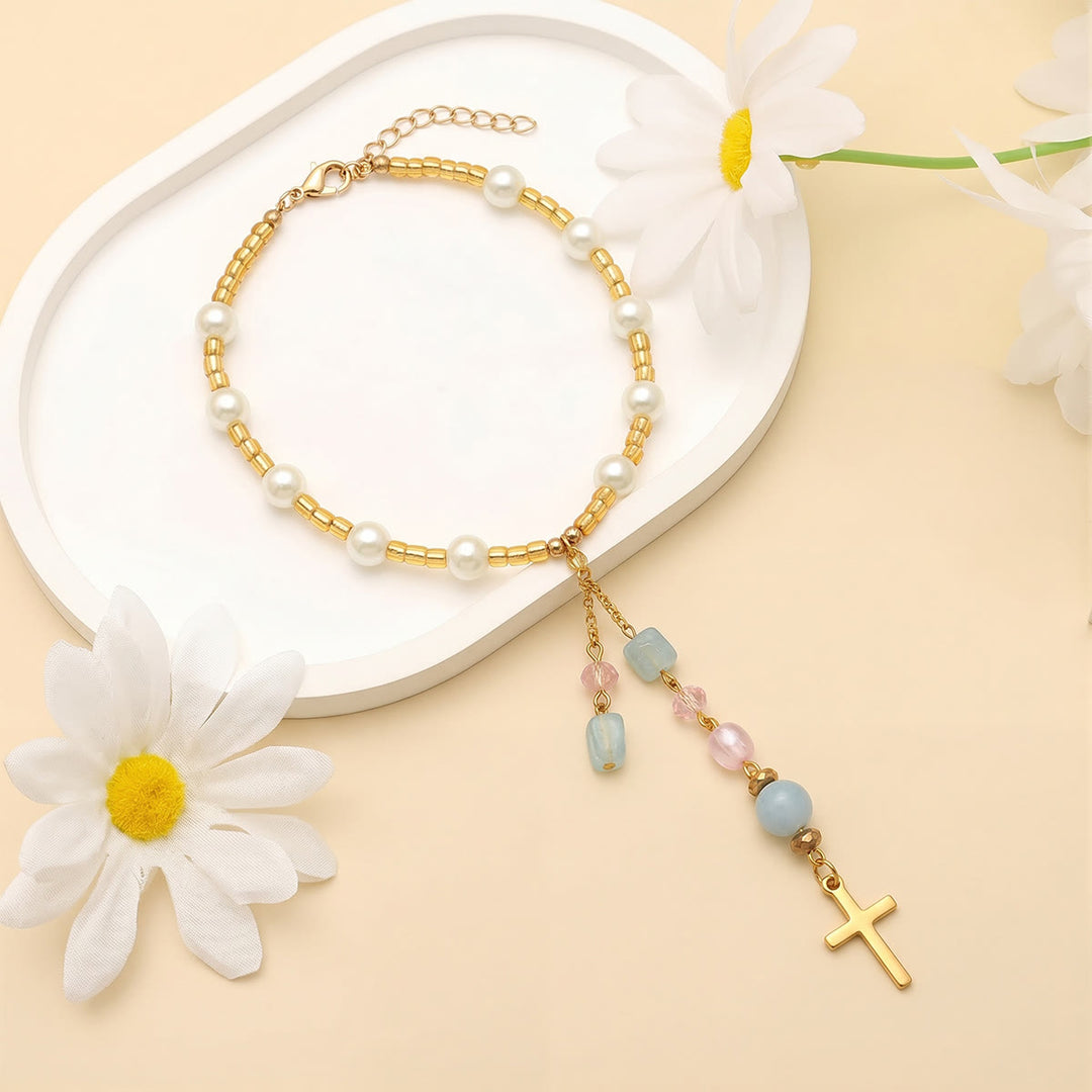 Christianartworkshop Minimalist Cross Car Hanging Ornament with Natural Stone & Crystal Beads: A Reminder of Heavenly Peace on the Road - image 28