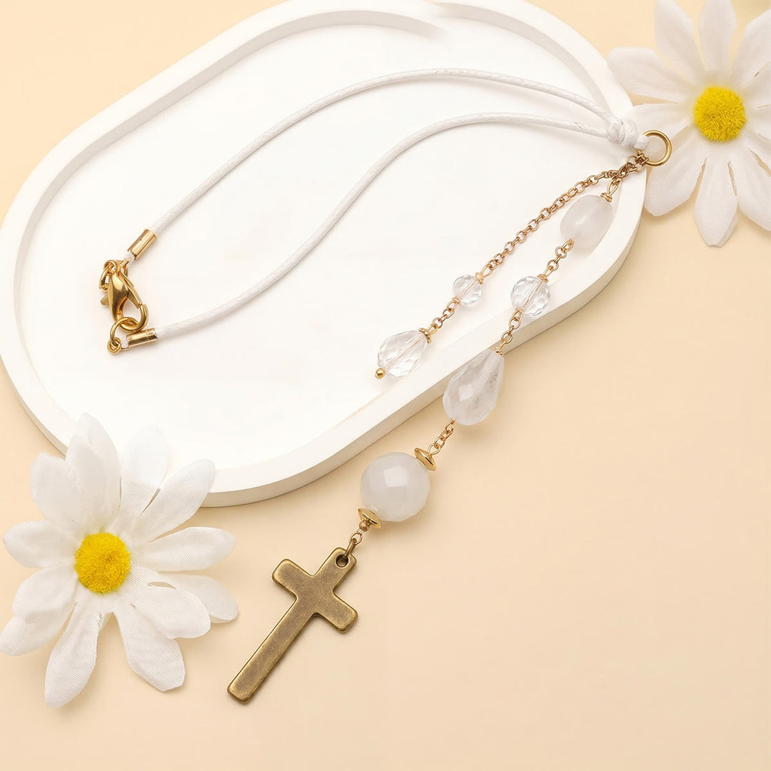 Christianartworkshop Minimalist Cross Car Hanging Ornament with Natural Stone & Crystal Beads: A Reminder of Heavenly Peace on the Road - image 15