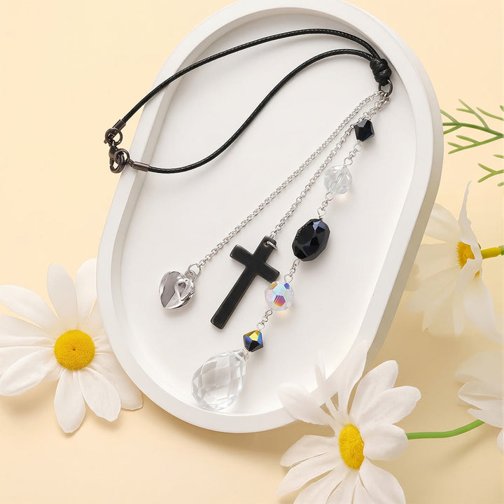 Christianartworkshop Minimalist Cross Car Hanging Ornament with Natural Stone & Crystal Beads: A Reminder of Heavenly Peace on the Road - image 37