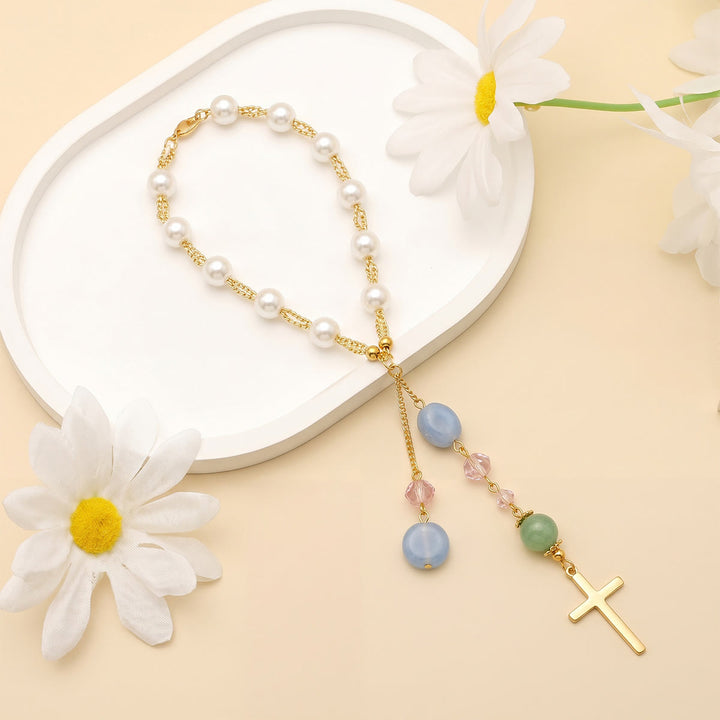 Christianartworkshop Minimalist Cross Car Hanging Ornament with Natural Stone & Crystal Beads: A Reminder of Heavenly Peace on the Road - image 30