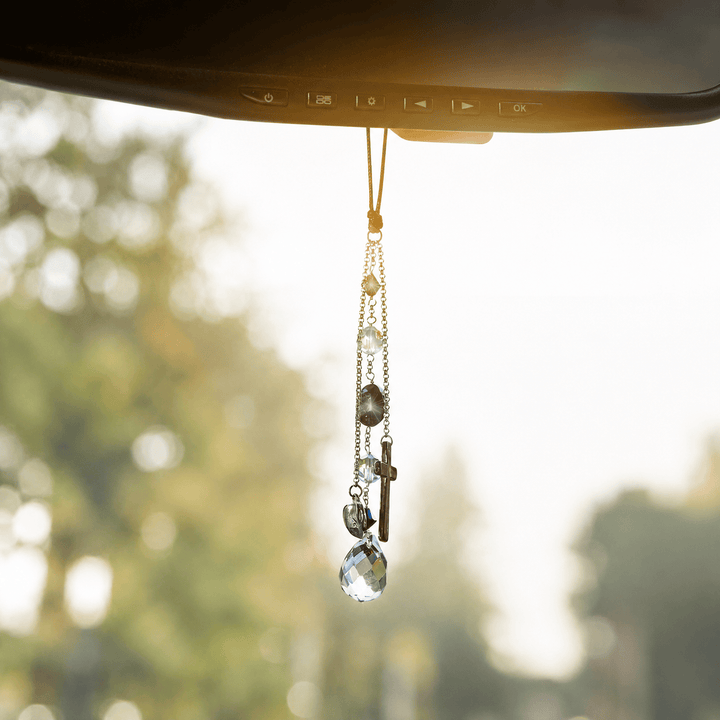 Christianartworkshop Minimalist Cross Car Hanging Ornament with Natural Stone & Crystal Beads: A Reminder of Heavenly Peace on the Road - Black Quartz - image 35