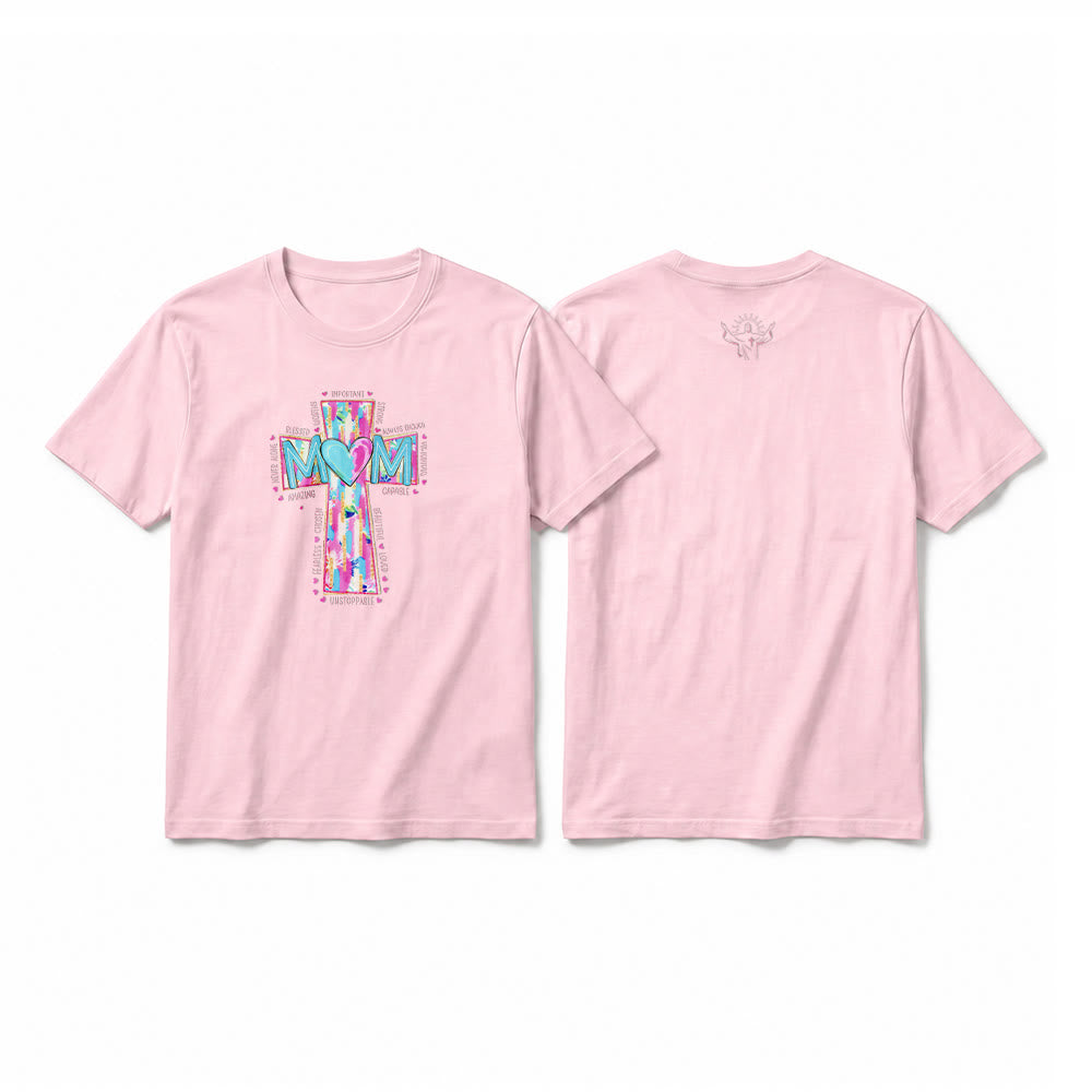 Christianartworkshop Faith Mom Cross Pattern Front Print Premium Short Sleeve T-Shirt - Pink - 2XL - image 7