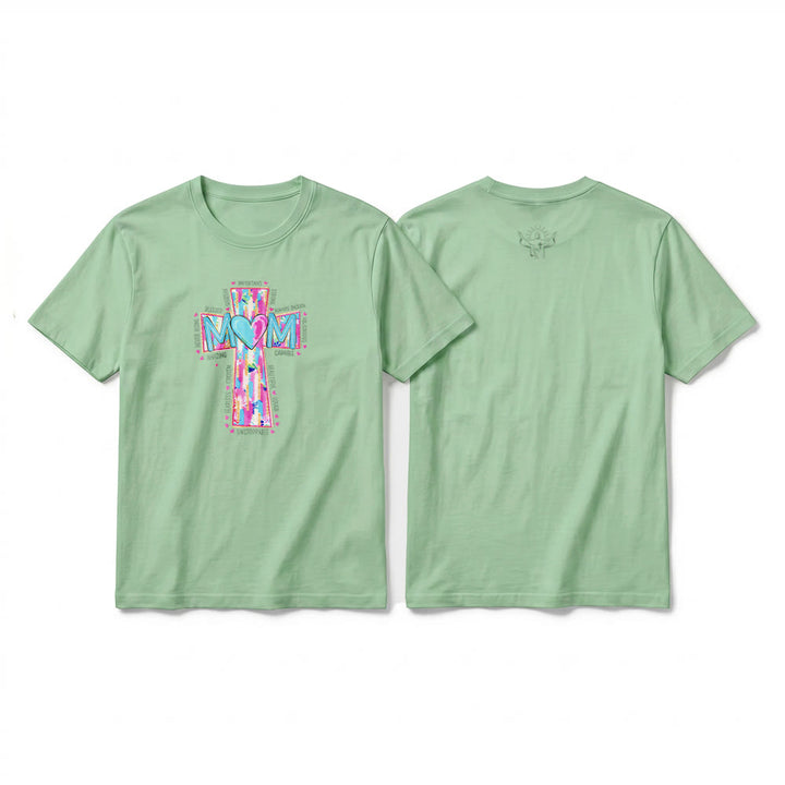 Christianartworkshop Faith Mom Cross Pattern Front Print Premium Short Sleeve T-Shirt - Light Green - 2XL - image 22