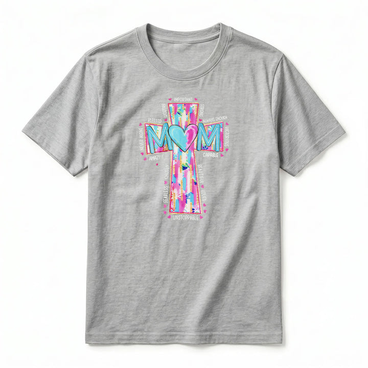 Christianartworkshop Faith Mom Cross Pattern Front Print Premium Short Sleeve T-Shirt - image 17