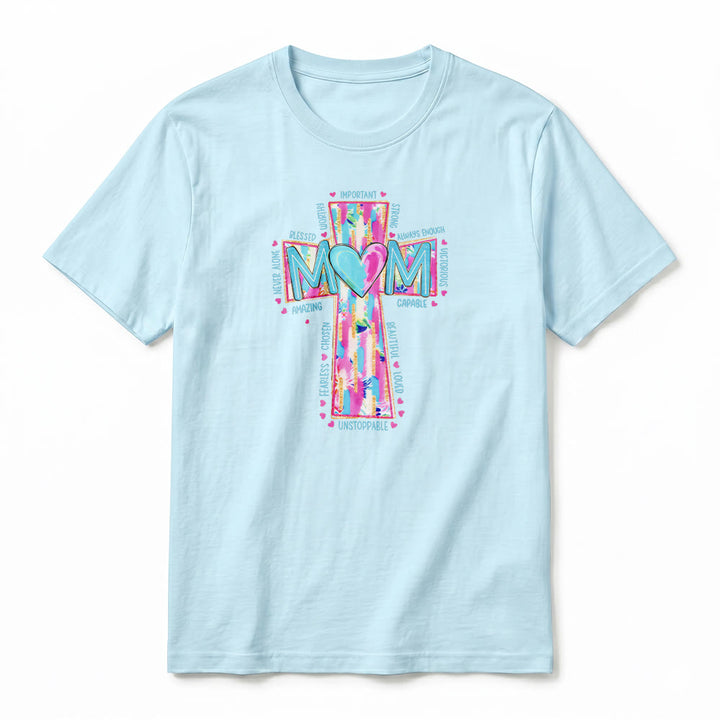 Christianartworkshop Faith Mom Cross Pattern Front Print Premium Short Sleeve T-Shirt - image 11